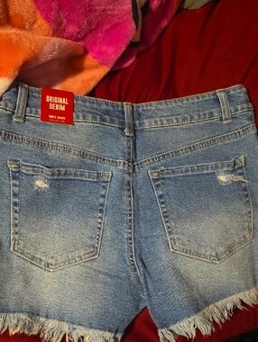 Wax Jean Light Blue Frayed Hem Denim Shorts